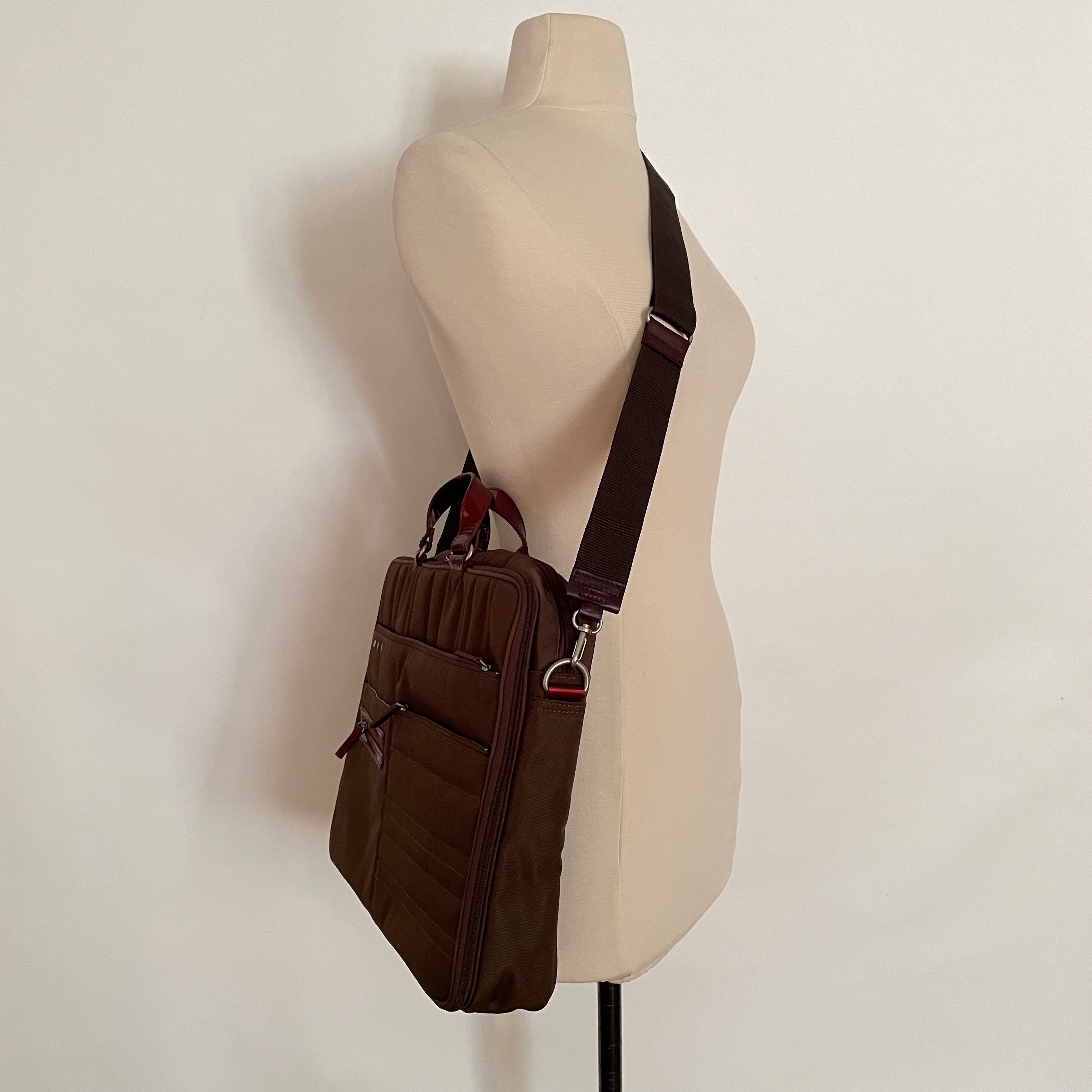 Premium Collection | Nylon x Patent Leather Briefcase | Sepia x Red